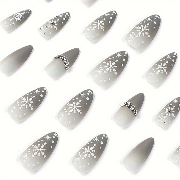 24pcs Sparkling Christmas Snowflake Press-On Nails - Medium Length, Almond Shape - Picture 3 of 7